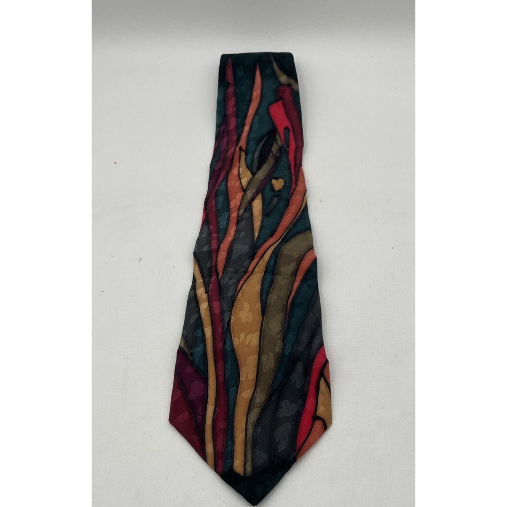 Robert Daskal Mens Neck Tie Abstract Geometric  Classic Length Blue Red Gold